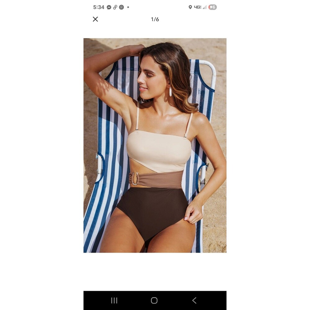 NWT CupShe Discontinued One Piece Cream Tan Cut Out Large